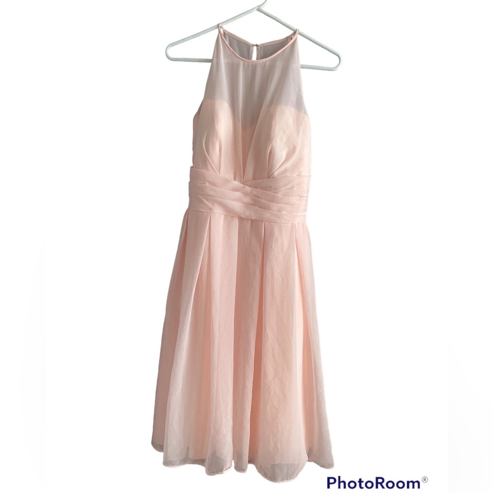 B2 Jasmine peach bridesmaid dress | women’s 12 altered | sheer halter spring
